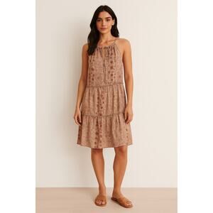 Anthropologie Drew Floral Tiered V Neck Shimmer Halter Mini Dress Size Small